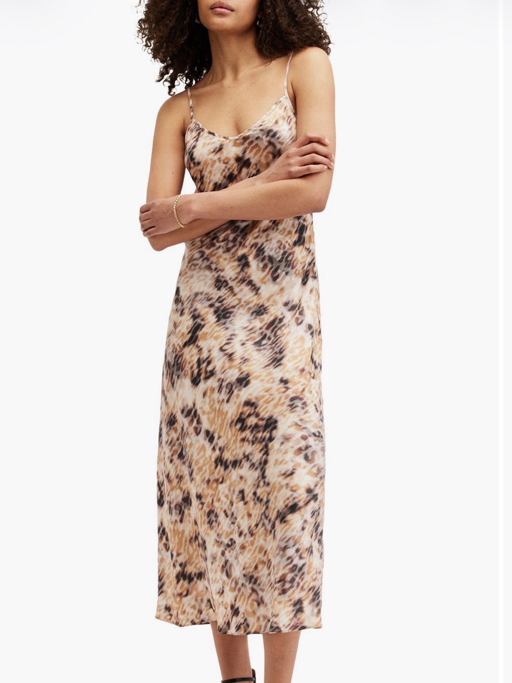 AllSaints Bryony Carmina Leopard Animal Print Slip Dress 4 - Sesame Beige